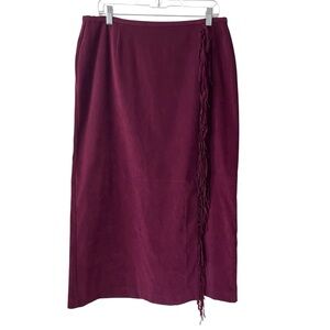 Vintage‎ Norton McNaughton Burgundy Faux Suede Fringe Skirt 12 • Y2K Western
